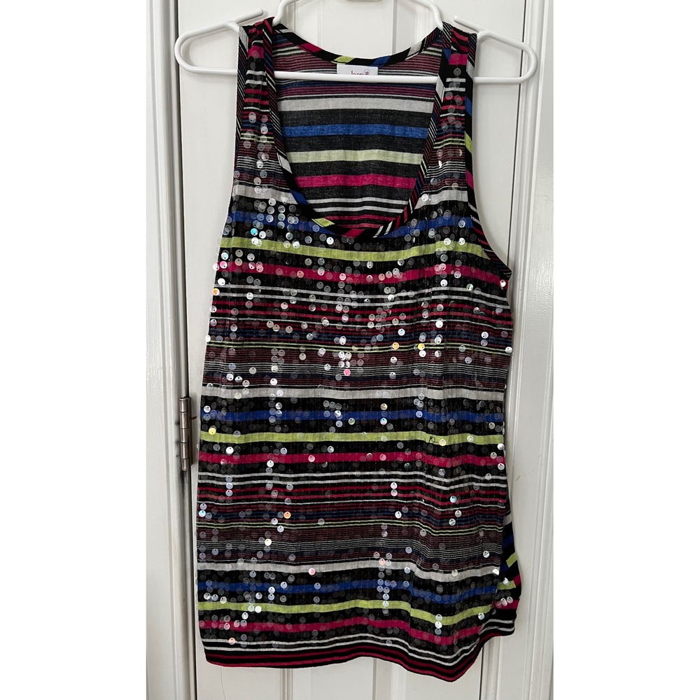 Loop 18 Womens Multi Color Striped Sequin Sleeveless Tank Top Scoop Neck Plus 1X